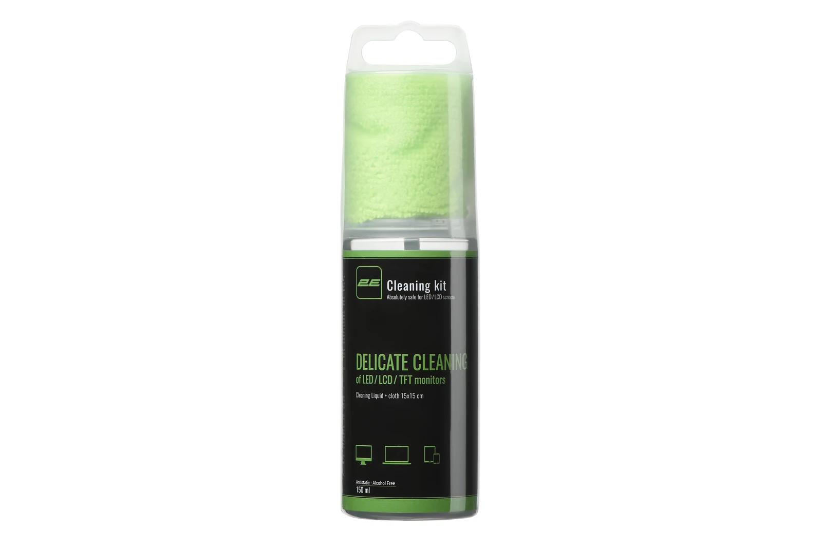 Ekran tozalash to‘plami 2E Cleaning Kit 150 ml + 15×15 cm (Green) — 1-rasm