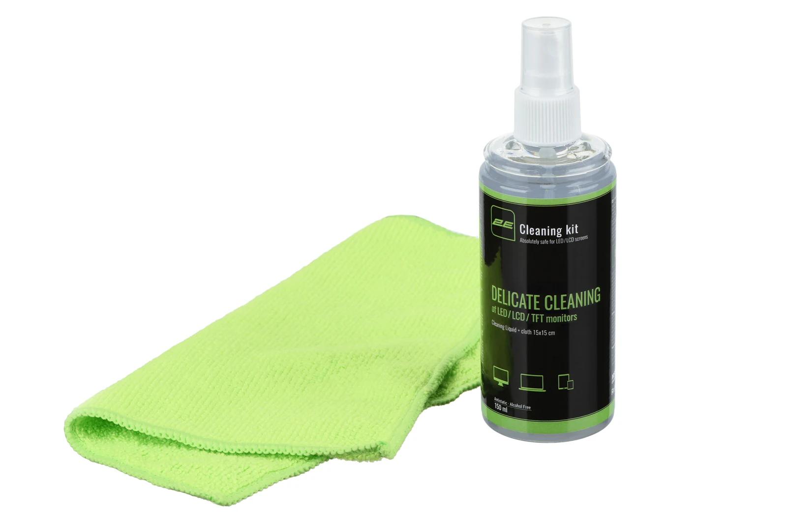 Ekran tozalash to‘plami 2E Cleaning Kit 150 ml + 15×15 cm (Green) — 2-rasm