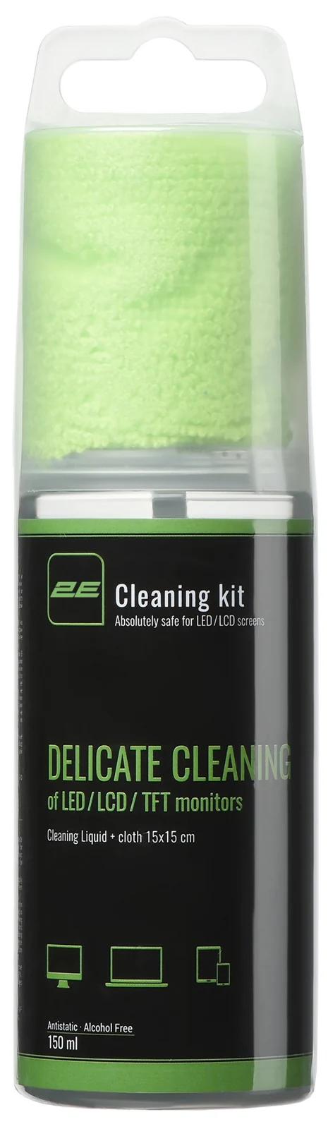 Ekran tozalash to‘plami 2E Cleaning Kit 150 ml + 15×15 cm (Green) — 3-rasm